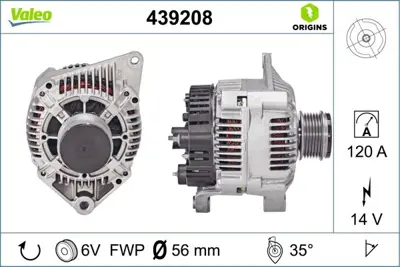 VALEO 439208 Alternator 12v 120a Megane I Laguna I Scenıc I 1,9 Tdı 8200121413 8601644