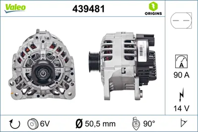 VALEO 439481 Alternator 14v 90a Cordoba Ibıza Toledo Fabıa Rapıd Roomster Polo 07>15 1.2 1.4tsı 3D903025JX