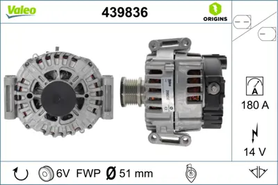 VALEO 439836 Alternator (14v 180a) Vıano W639 10>14 Vıto W639 10>14 Sprınter 906 09>18 A0009068802