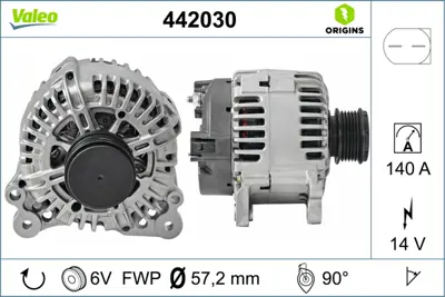 VALEO 442030 Alternator 12v 140a Golf Vı 2,0tdı / Fabıa 1,6tdı Octavıa 1,6 / 2,0tdı 1800A066 6F903023F 6F903023N