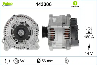 VALEO 443306 Alternator 12v 180a A4 08>12 A6 09>11 Q7 07>15 59903018E 59903018TX