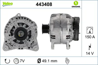 VALEO 443408 Alternator 12v 150a Grand Scenıc 1.9 Dcı 06>18 Megane 1.9 Dcı 06>18 (Bosch Tıp) 8200660041