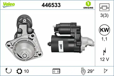 VALEO 446533 Mars Motoru 12v 10 Dıs 1,1kw Escort 1,6d / 1,8td Mondeo I / Iı 1,8td 92>99 Fıesta 1,8d 89>02 Mazda 1 1E0618400 98AB11000CD