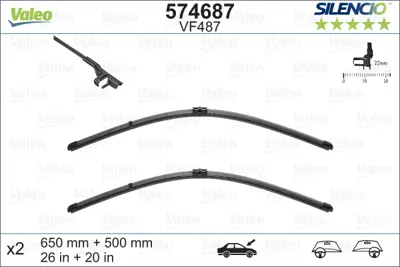 VALEO 574687 Valeo Sılencıo X Trm Flat Blade Vm487 (X2) / (650+500 Mm) Bmw X3 (10>) 30699635 61612183591