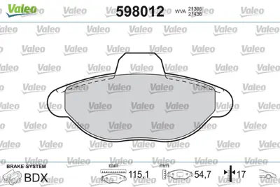 VALEO 598012 On Fren Balatası 500 07> 1.2 500 07> 500 Fıat Sıena Albea Lınea 07> Doblo Cargo Fıorıno 08> Bravo Iı 9949183