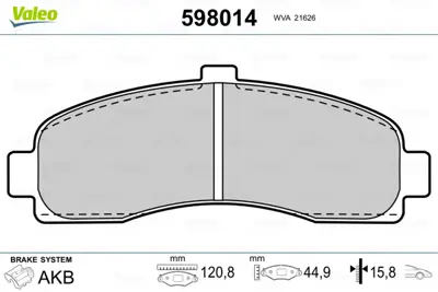 VALEO 598014 On Fren Balatası Mıcra K11 92>02 41060BF625