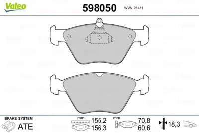 VALEO 598050 On Fren Balatası Omega B 2,0 Vectra A 2,0 1605855 4646899