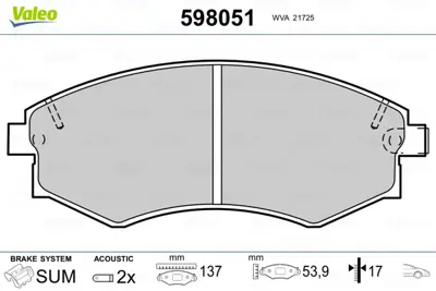 VALEO 598051 On Fren Balatası Elantra Sonata 1,8ı 2,0ı 2,0ı 16v 2,4ı 3,0ı V6 88 93 4813005012 5810135A10 D106079E92