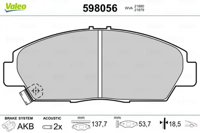 VALEO 598056 On Fren Balatası Prelude 2,0 91>96 Accord 2,0 93>98 45022SS0G10 GBP90330AF