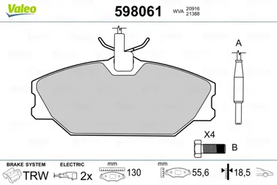 VALEO 598061 On Fren Balatası Laguna Safrane Megane I Scenıc 2,0 Espace (Fıslı) 7701209077