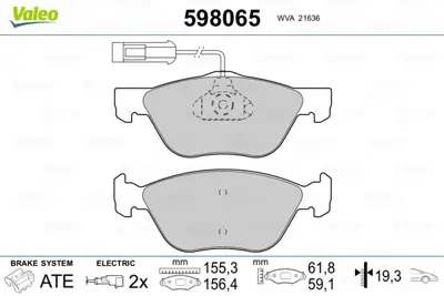 VALEO 598065 Fren Balatası On Punto Iı 03> 1,8 1,9jtd Marea 2,0 Bravo 98>02 Weekend Coupe 96>98 2.0ı Alfa 145 146 9948476