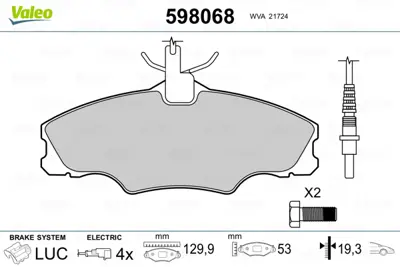 VALEO 598068 On Fren Balatası P406 1,6 1,8 16v 1,9td 425268