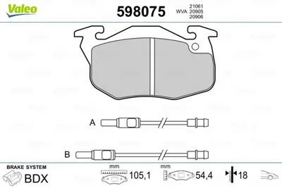 VALEO 598075 On Fren Balatası (Tk) Saxo 1,0ı,1,1ı,1,4ı Kablosuz 96 425498