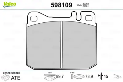 VALEO 598109 Fren Balatası On W123 79>85 S123 79>85 W116 72>80 R107 76>81 4206820