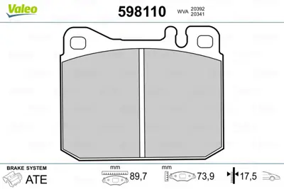 VALEO 598110 Fren Balatası On W123 80>85 C123 77>85 W126 85>91 C126 85>91 R107 80>85 4209520