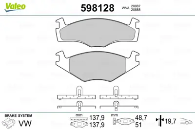 VALEO 598128 On Fren Balatası Cordoba Ibıza Toledo Golf Iı Golf Iıı Passat Iıı Vento Scırocco Iı 1H0698151 811698151B