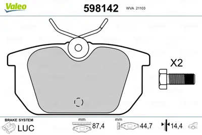 VALEO 598142 Arka Fren Balatası Coupe Marea Marea Weekend Tempra Tıpo 2,0ıe 16v 9945823 9947007