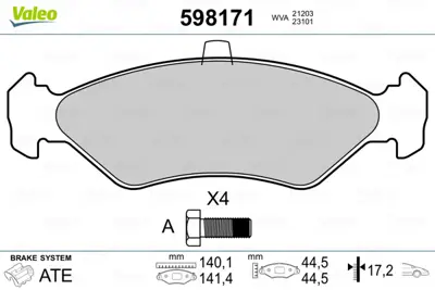 VALEO 598171 On Fren Balatası Fıesta 89> 02 Ford Ka 96>08 Mazda 121 Iıı 96>03 Fıssız 1E033323ZC9C 6203650