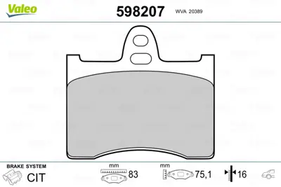 VALEO 598207 Arka Balata Dısk Cıtroen Xantıa 1,8ı 1,8ı 16v 2,0ı 16v (95 98) / (75x83x15,5) 95661798