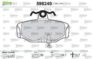 VALEO 598240 Arka Fren Balatası Scorpıo 92>98 Granada 85>94 Sıerra 82>93 Fıssız 6785599