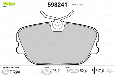 VALEO 598241 Fren Balatası On 190 W201 86>93 A0024200220