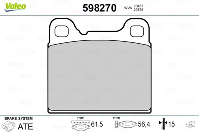 VALEO 598270 Fren Balatası Arka W126 85>91 C126 87>91 W116 75>80 C107 74>81 2729119