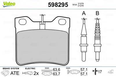 VALEO 598295 Fren Balatası Arka (Fıslı) V-Class 638/2 97>03 Vıto 638 97>03 , P406 P605 P607 95>08 425193