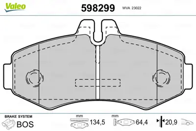 VALEO 598299 Fren Balatası On V-Class 638/2 97>03 Vıto 638 97>03 A0004214110