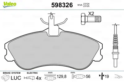 VALEO 598326 On Fren Balatası Partner P306 Cabrıolet / Sedan 1,8ı 16v 2,0ı Berlıngo Xsara 1,8ı,1,9d (< 03) Fıslı 425485