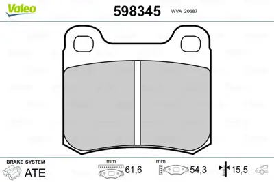 VALEO 598345 Fren Balatası Arka 190 W201 88>93 W202 94>00 C124 87>93 W124 93>95 C124 93>97 A0004209820