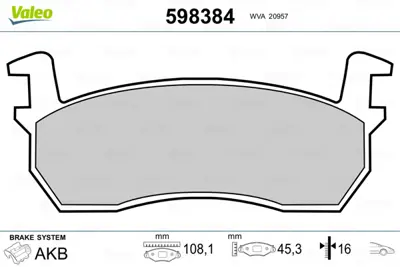 VALEO 598384 On Fren Balatası Mıcra 1,0 K10 82>91 DA06005B25