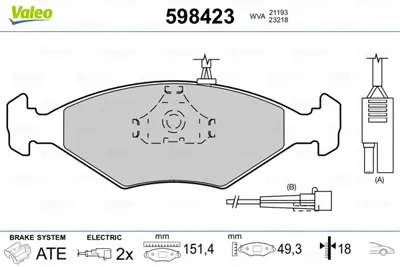 VALEO 598423 On Fren Balatası Palıo Sıena 1,4ı Kablolu Palıo 96 01 1,4 1,6 Abs 9947917