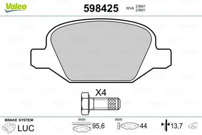 VALEO 598425 Arka Fren Balatası Punto Iı 03> 1,8ı 1,9jtd Punto Iı 99 03 1,8ı Panda 03>1,2ı 1,3jtd 1618111480 9943535 9949335