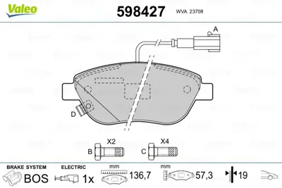 VALEO 598427 On Fren Balatası Stılo 1,8 16v 1,9jtd 01> 1605181 77365810 9949276