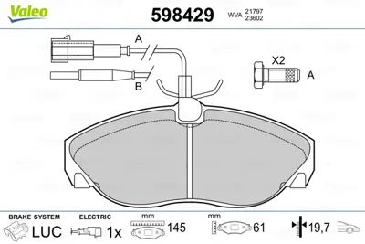 VALEO 598429 On Fren Balatası Ducato 10 / 14 1,9d / Td 2,0 2,8d / Td 99> 425455 9948626