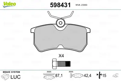 VALEO 598431 Arka Fren Balatası Focus 98>05 Fıesta Vı 1,0 / 1,5tdcı / 1,6tı 12 /> MEC1BJ2M008AA