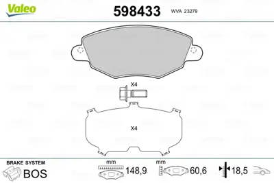 VALEO 598433 On Fren Balatası Mondeo Iıı 00>07 Jaguar X Type 04>09 1783849 C2S52079