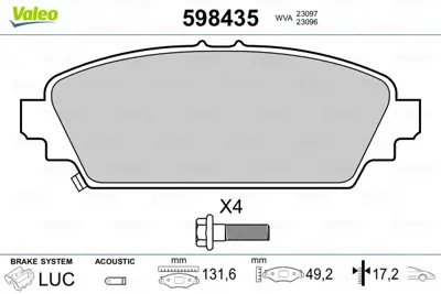 VALEO 598435 On Fren Balatası Accord 98>02 45022S6FE50