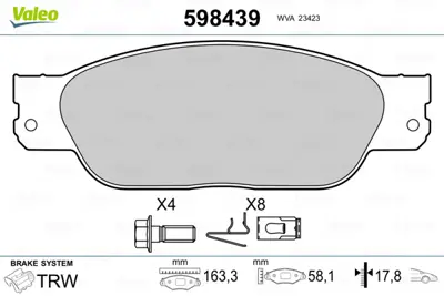 VALEO 598439 Fren Balatası On Jaguar S-Type Iı (X200) 02>07 Xj (X350, X358) 07>09 XR858178