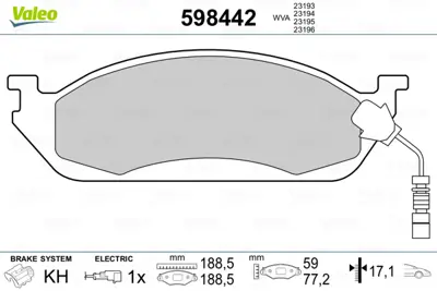 VALEO 598442 Fren Balatası On Ml-Class W163 98>05 A1634200320