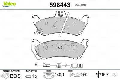 VALEO 598443 Fren Balatası Arka Ml-Class W163 98>05 A1634200420