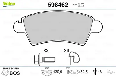 VALEO 598462 On Fren Balatası P206 Gtı Ew10j4 (2,0 16v) P206 2,0hdı (Tel Segmanlı) 425229