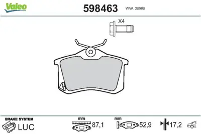 VALEO 598463 Arka Fren Balatası Golf Iv Bora Audı A1 A3 A4 A6 A8 Altea Cordoba Ibıza Iıı Iv V / Megane Iı Iıı Meg 1680301680 1J0698451K 425467 4254C5 8E0698451L 9467648988 JZW698451A YM212M008CA