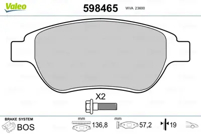 VALEO 598465 On Fren Balatası C3 Iı C4 Xsara P1007 P207 P307 Doblo 2006> 425489 425492