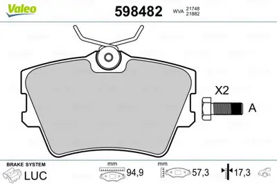 VALEO 598482 Arka Fren Balatası Transporter T4 96>04 7D0698451