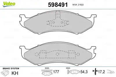 VALEO 598491 On Fren Balatası Carnıval 99>01 / Cherokee 84>01 Grand Cherokee 98> Wrangler 91>08 4883344AD 8305252531