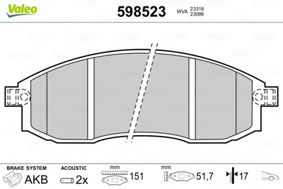 VALEO 598523 On Fren Balatası Mıtsubıshı L200 96-07 Nıssan Maxıma Qx 2.5 95-00 D106M38U90 MR527550