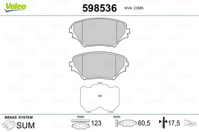 VALEO 598536 On Fren Balatası (Tk) Rav 4 Iı 1,8 Vvt I / 2,0d / 2,0 Vvt I 00 4465YZZCN