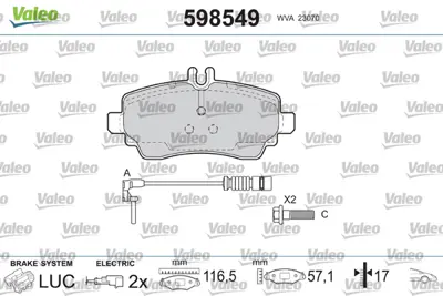 VALEO 598549 Fren Balatası On A-Class W168 99>04 A1684200820