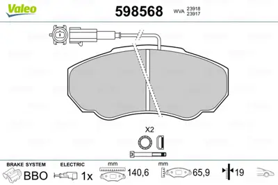 VALEO 598568 On Fren Balatası Boxer Ducato Jumper 2,0hdı 2,0ı 2,2hdı 14q 02 06 425458 9949516